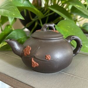 Handmade Yixing Zisha Clay Teapot Signed Vintage Chinese Plum Blossom Small